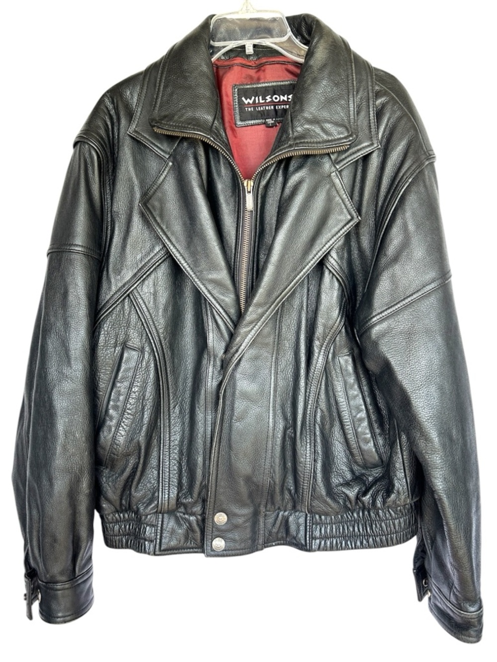 Wilsons Leather Black Jacket Vtg Coat Mens Large moto Biker Punk Grunge Goth 80s